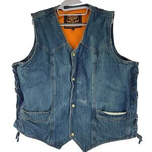 Milwaukee Leather Men's Denim Jean Bike Vest Side Lacing Button Up Size XXL